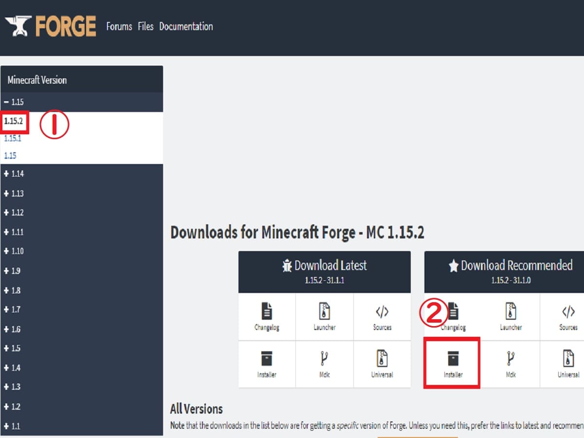 forge1.15.2ダウンロード画像